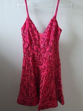 Lovesome Hot Pink Sequin Spaghetti Strap Party Dress